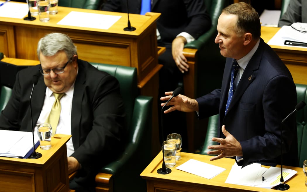 Prime Minister John Key (right) gives opening speech in parliament next to Gerry Brownlee.