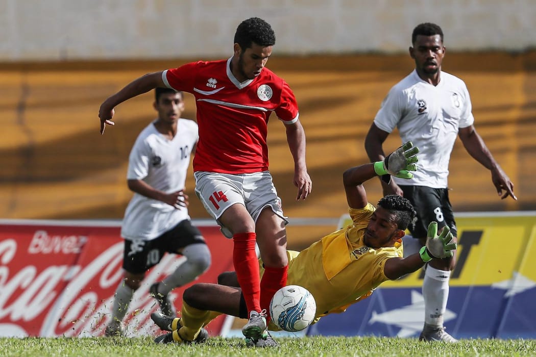 New Caledonia's Paul Gope-Fenepej caused the Fiji defence plenty of problems.