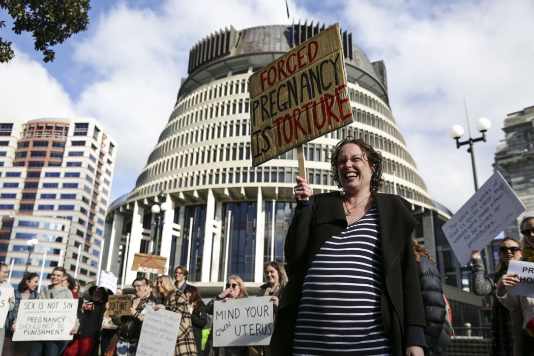 Counter-protesters outside Parliament.