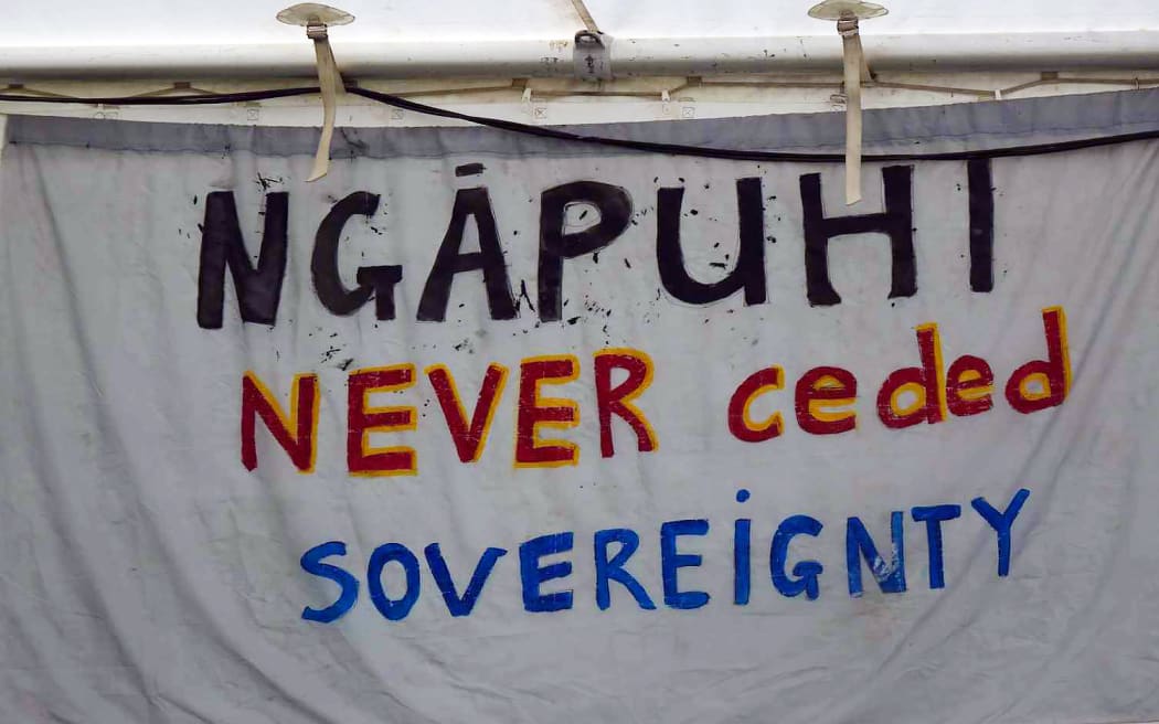 Sentiments expressed on a banner at Waitangi.