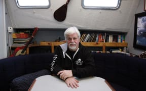 Sea Shepherd Conservation Society founder, Paul Watson of Canada, poses on board of the "Brigitte Bardot", a Sea Shepherd multihull moored in Paris, on January 15, 2015.
