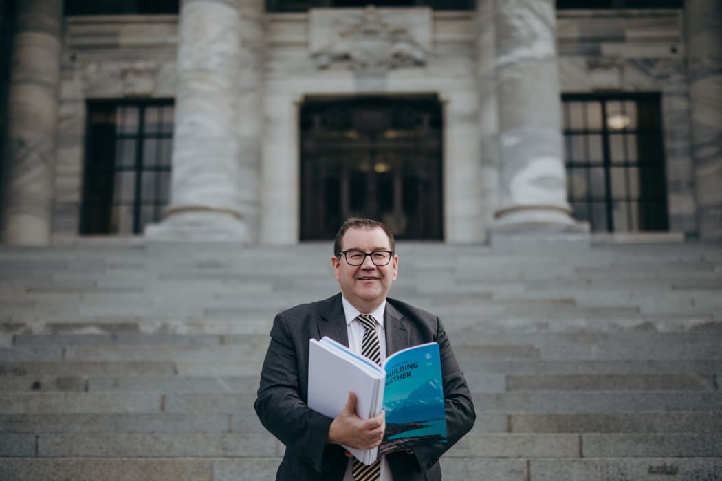 Grant Robertson holding the Budget 2020 ahead of its release.
