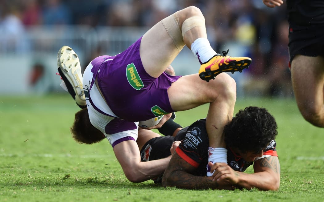 This tackle from James Gavet on the Melbourne Storm's Cameron Munster was put on report.