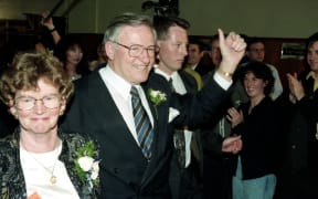 Jim Bolger on election night, 1996.