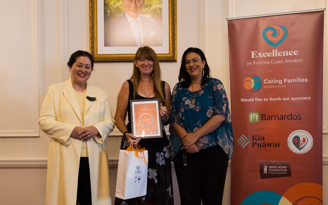 Letitia Dowie-Lewis with her award at the 14th annual Caring Families Aotearoa ceremony.