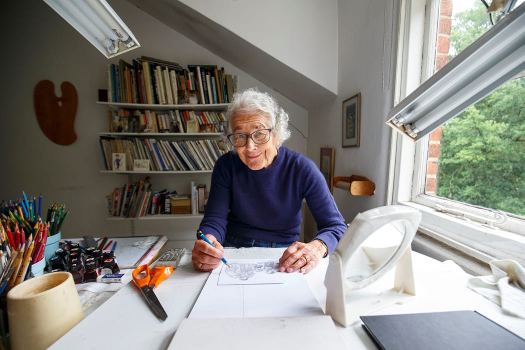 Judith Kerr, who wrote and illustrated the famous children's book "The Tiger Who Came To Tea" poses for a photograph at her home in west London on June 12, 2018.