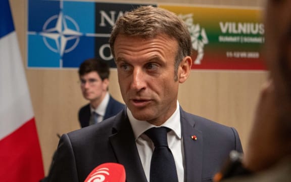 French President Emmanuel Macron at the NATO summit, Vilnius, Lithuania.