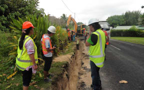 Work on the Te Mato Vai water project in Rarotonga, Cook Islands