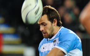 Nicolas Sanchez of Argentina kicks a penalty.