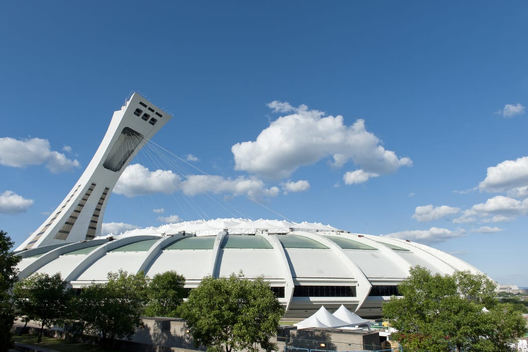 Montreal Olympic Stadium, which has been opened to temporarily house an influx of refugees.