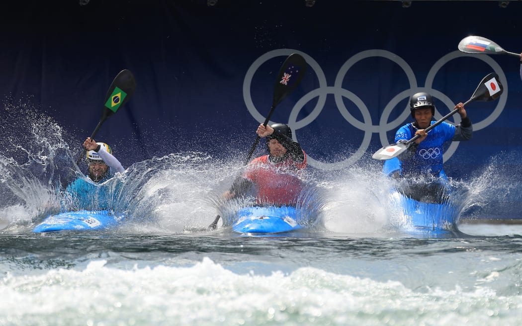 Finn Butcher of New Zealand in the Canoe Slalom cross heats.
Canoe slalom at Nautical St - White water, Paris, France on Sunday 4 August 2024. Photo credit: Iain McGregor / www.photosport.nz