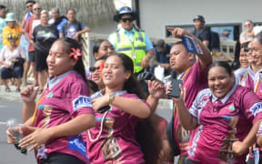Mangaia youngsters dancing with joy during the 2025 Te Maeva Nui float parade, marking the official opening of the 60th Te Maeva Nui Constitution celebrations yesterday. MELINA ETCHES/25072548