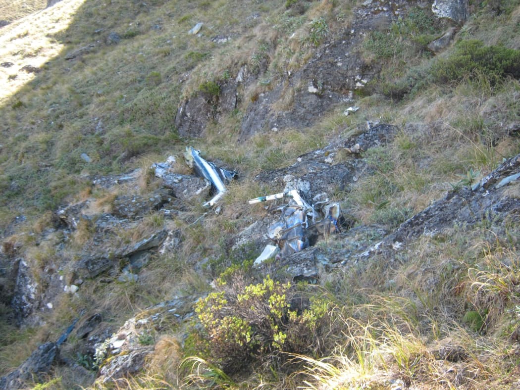 The wreckage of the crashed chopper.