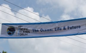 A banner declaring the Pacific Islands Forum in Palau