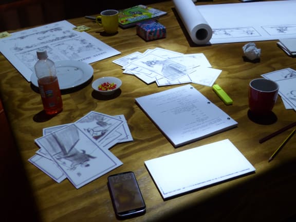 A recreation of the DreamWorks animators' table.