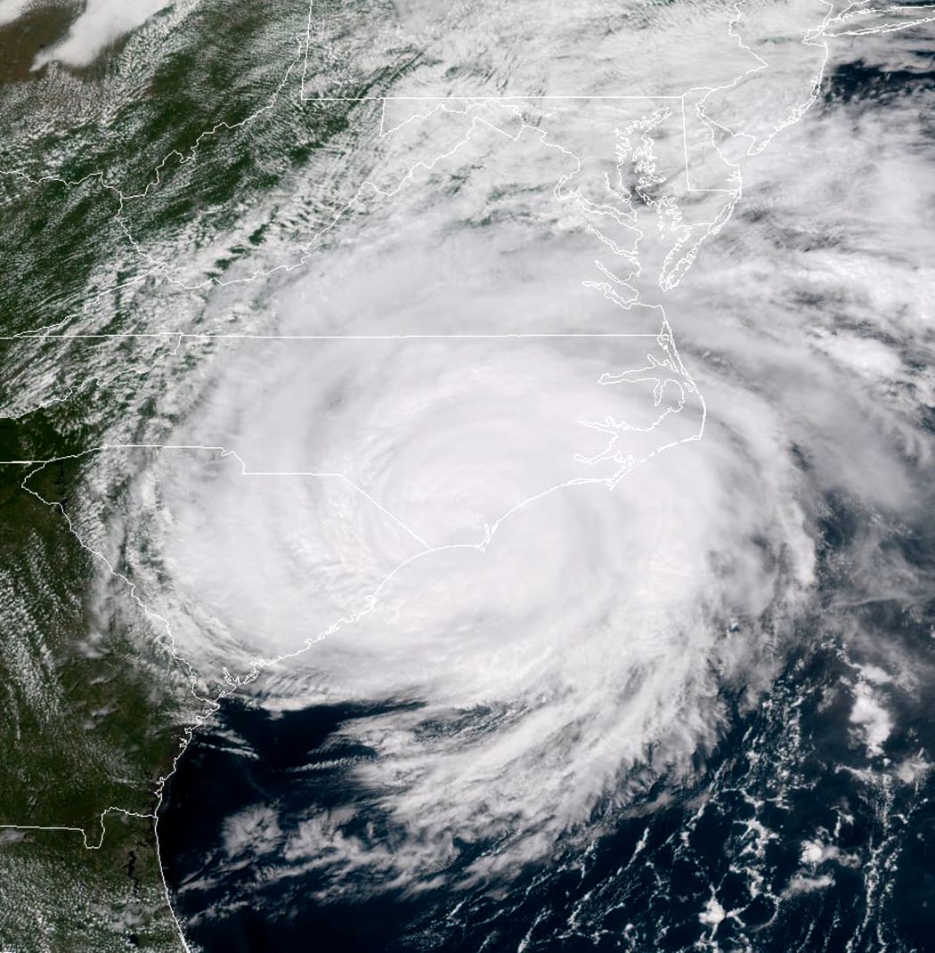 Satellite image taken on 14 September, 2018, shows Hurricane Florence hitting the US east coast.