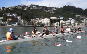 Wainuiomata High School students at rowing training on Wellington harbour.