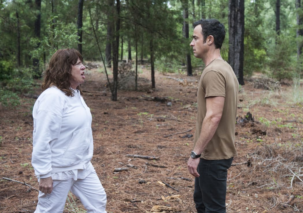 The Guilty Remnant are led by the wonderful Ann Dowd. Here she uncharacteristically verbally gives Garvey (Justin Theroux) a piece of her mind.