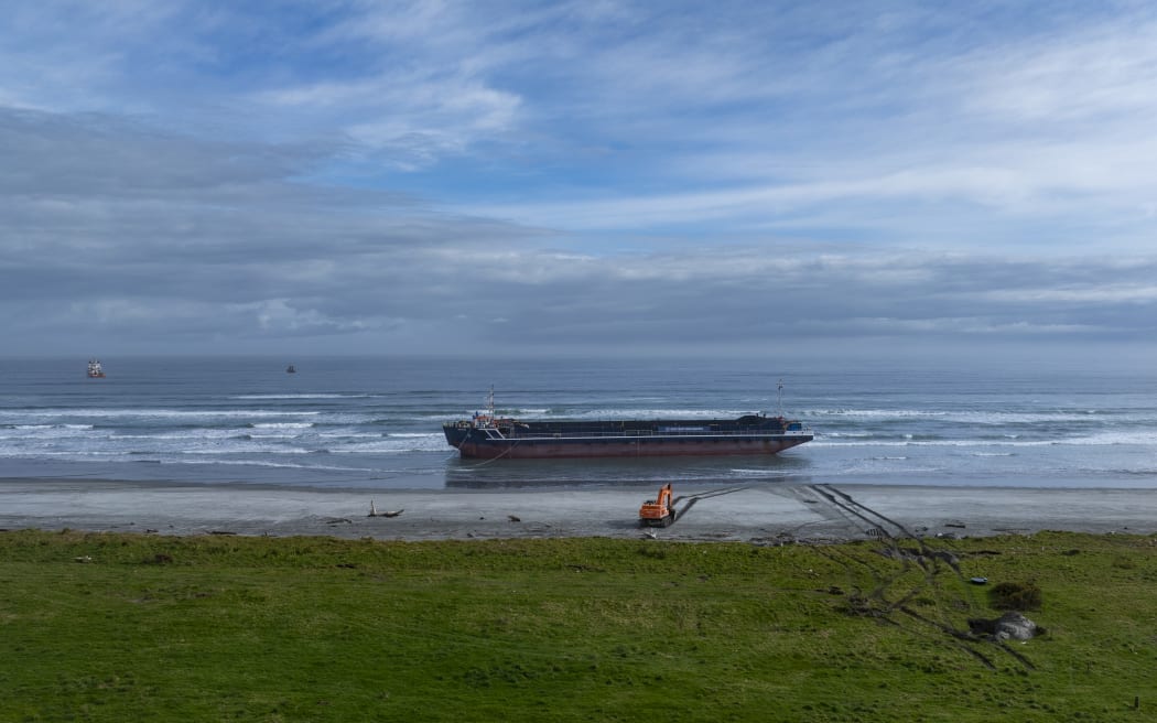 The Manahau barge, stranded at Westport's Carters Beach was successfully refloated on 6 September 2024.