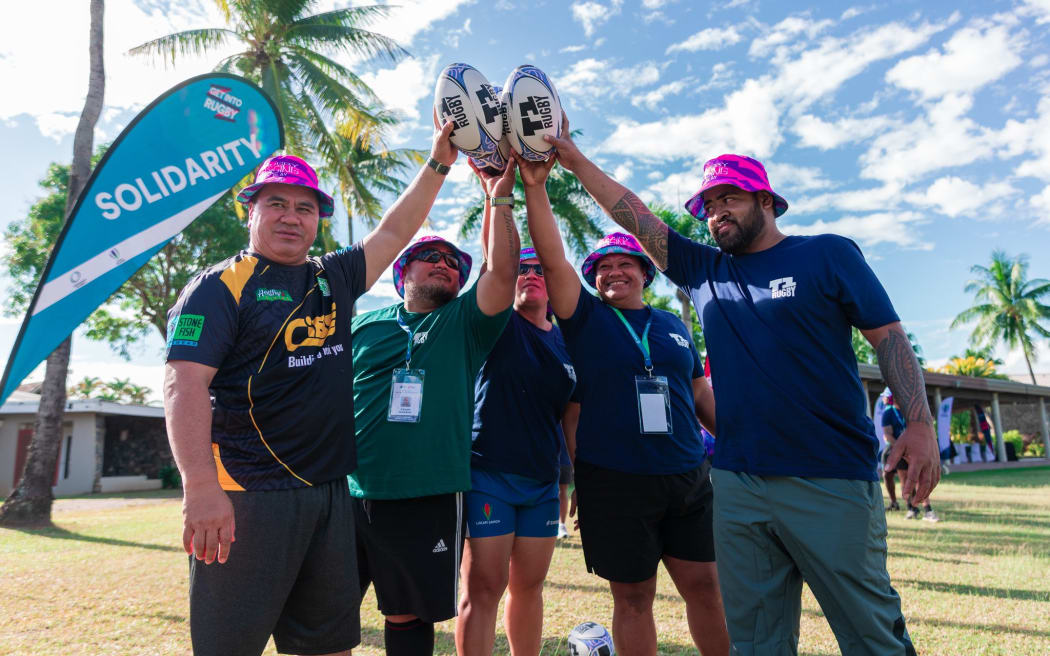 Sidney Lui, second right, was among the attendees of the Oceania Growth Conference week, taking part in the Tier 1 Rugby and Rugby Rising play-based learning and engaging practical activities, acquiring valuable knowledge to share within their respective unions.