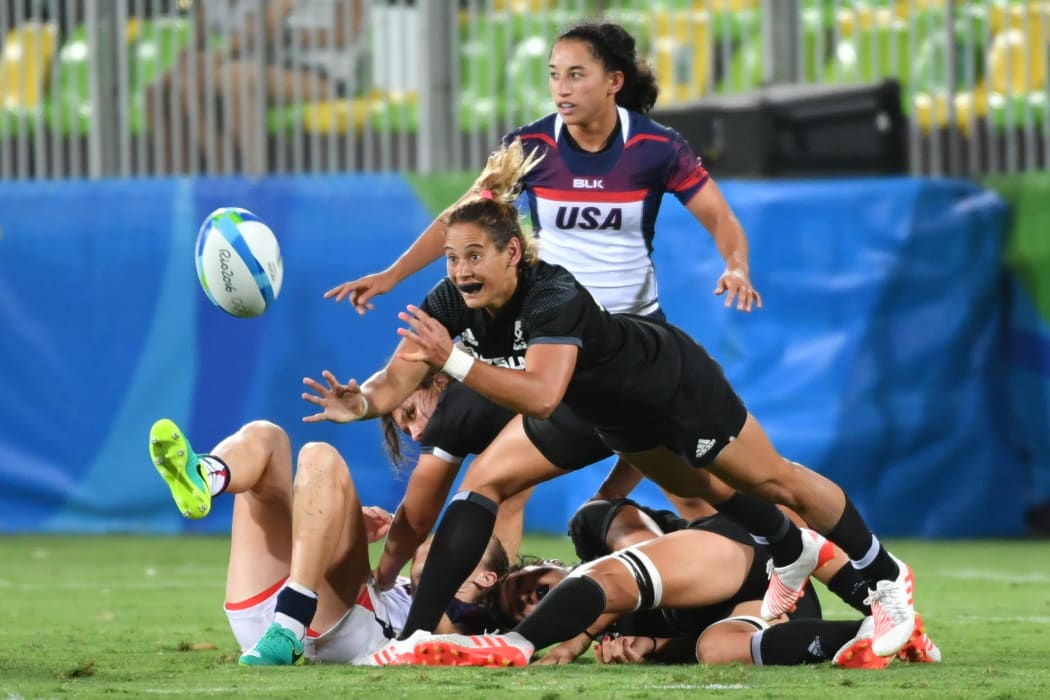 Black Fern Ruby Tui in action against the USA at the Olympics