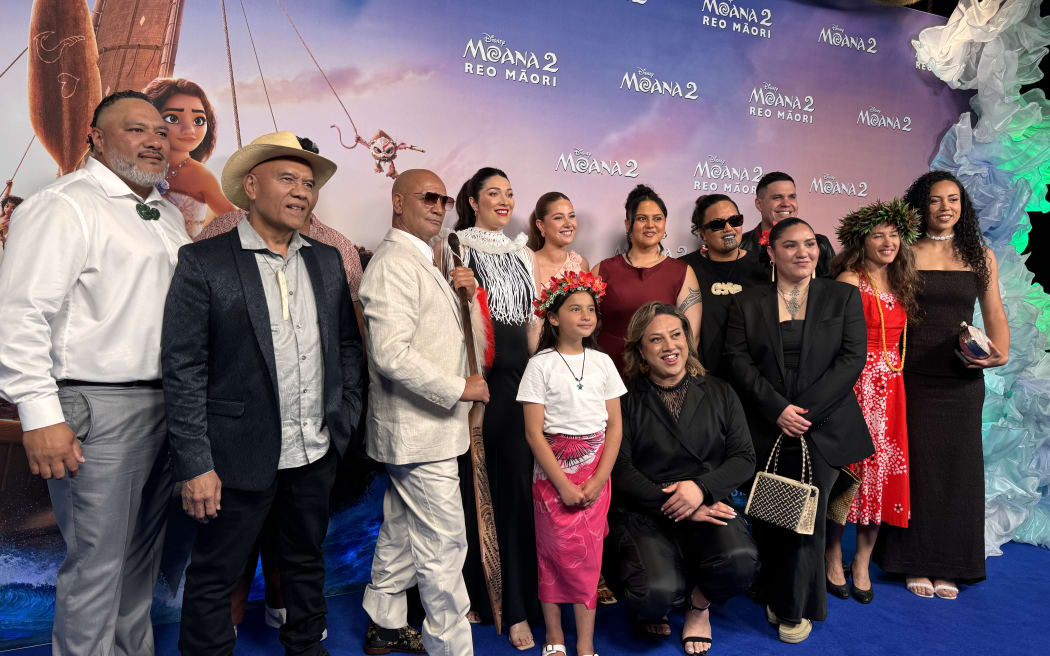 Moana 2 Reo Māori cast at the dual movie premiere in Auckland.