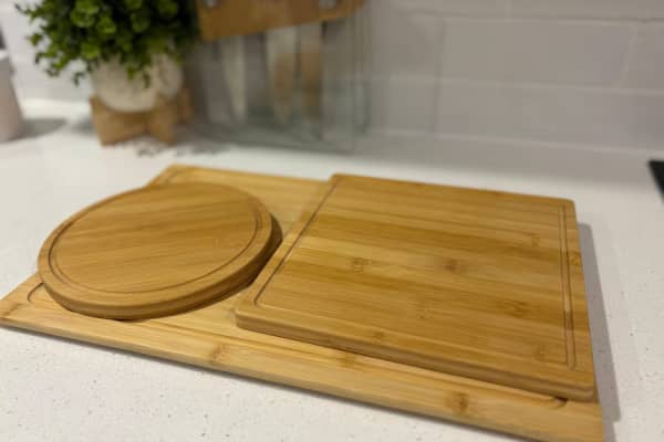 Three wooden chopping boards