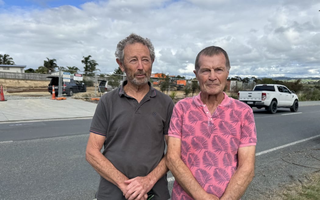 Community group leaders Mangawhai Matters' Dr Phil McDermott (left) and chair Doug Lloyd say the settlement's iconic sandspit is highly valued by the local community.