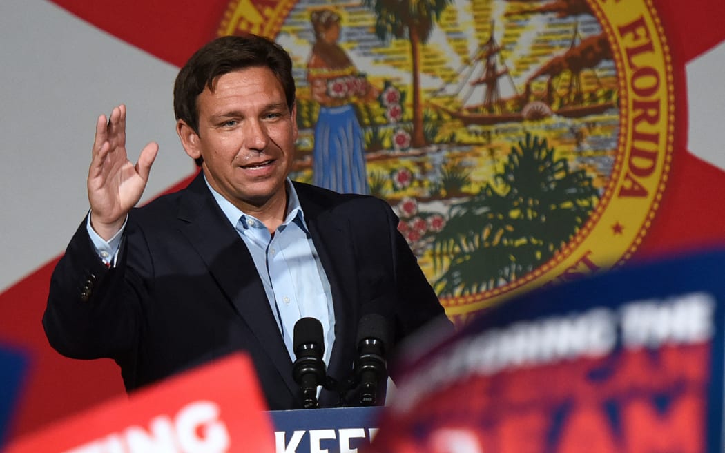 Republican Florida Gov. Ron DeSantis speaks to supporters at a campaign rally at the Cheyenne Saloon on November 7, 2022 in Orlando, Florida. DeSantis faces U.S. Rep. Charlie Crist (D-FL) in his re-election bid in tomorrow's general election. (Photo by Paul Hennessy/NurPhoto) (Photo by Paul Hennessy / NurPhoto / NurPhoto via AFP)