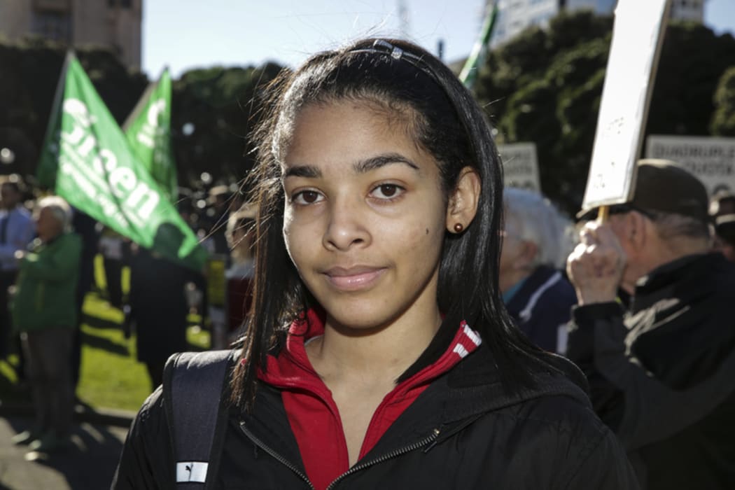 Refugee Quota Protest . Ana Mandez is from Columbia, her ans her family had to flee their home due to violence.