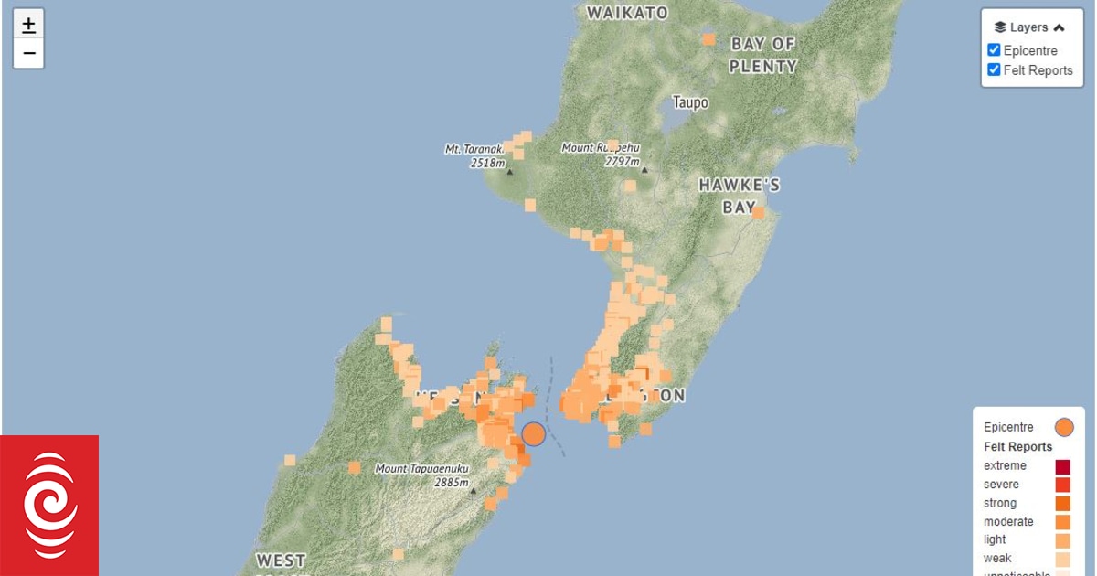 A magnitude 5.0 earthquake hits the Seddon area