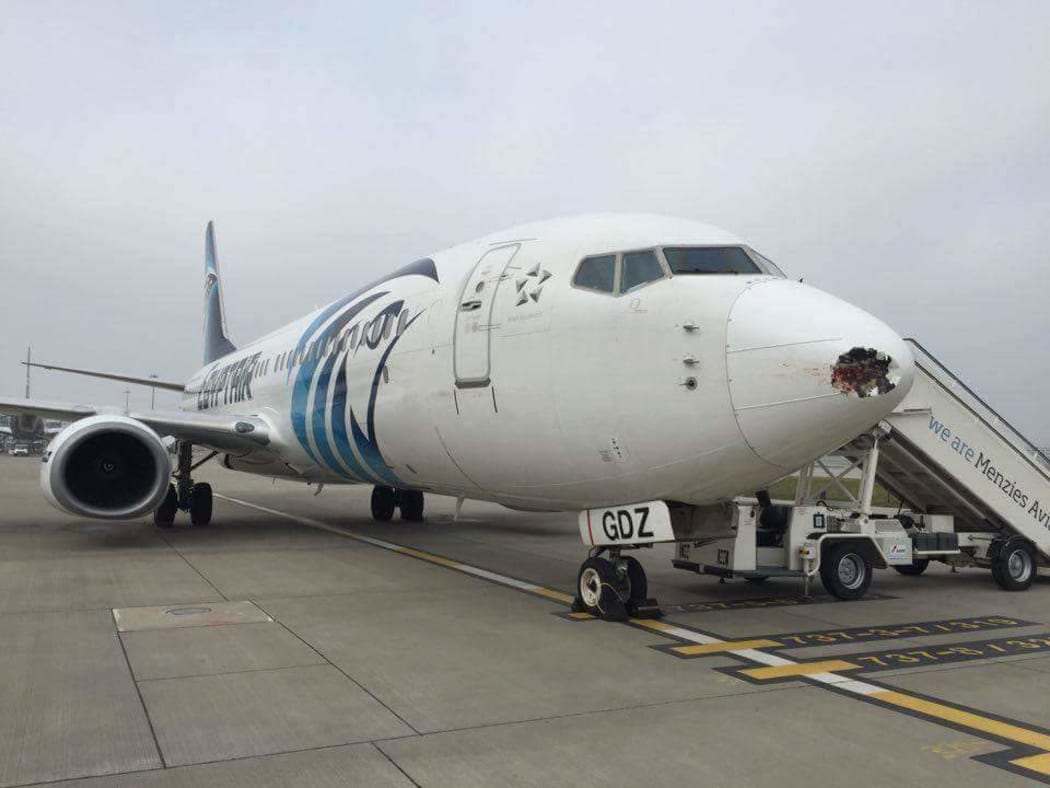 The plane was damaged when it collided with a bird.