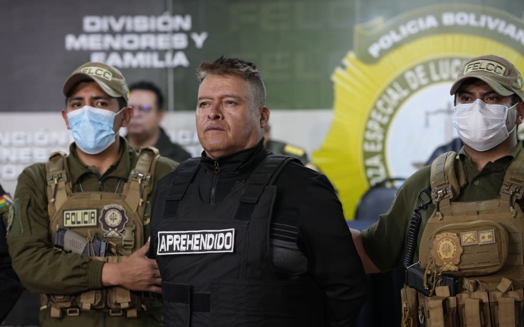 Bolivian police hold the detained Juan Jose Zuniga, former general commander of the Army, in La Paz, Bolivia, on 26 June, 2024.