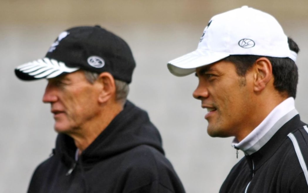 Wayne Bennett (L) in his former role as Kiwis coaching advisor with coach Stephen Kearney at the 2008 World Cup, Sydney, Australia, Tuesday 21 October 2008. Photo: Renee McKay/PHOTOSPORT