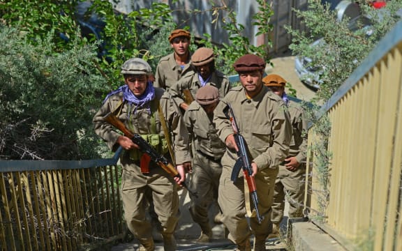 Newly absorbed personnel in the Afghan security forces take part in a military training in Bandejoy area of Dara district in Panjshir province on August 21, 2021, days after the Taliban took over Afghanistan.