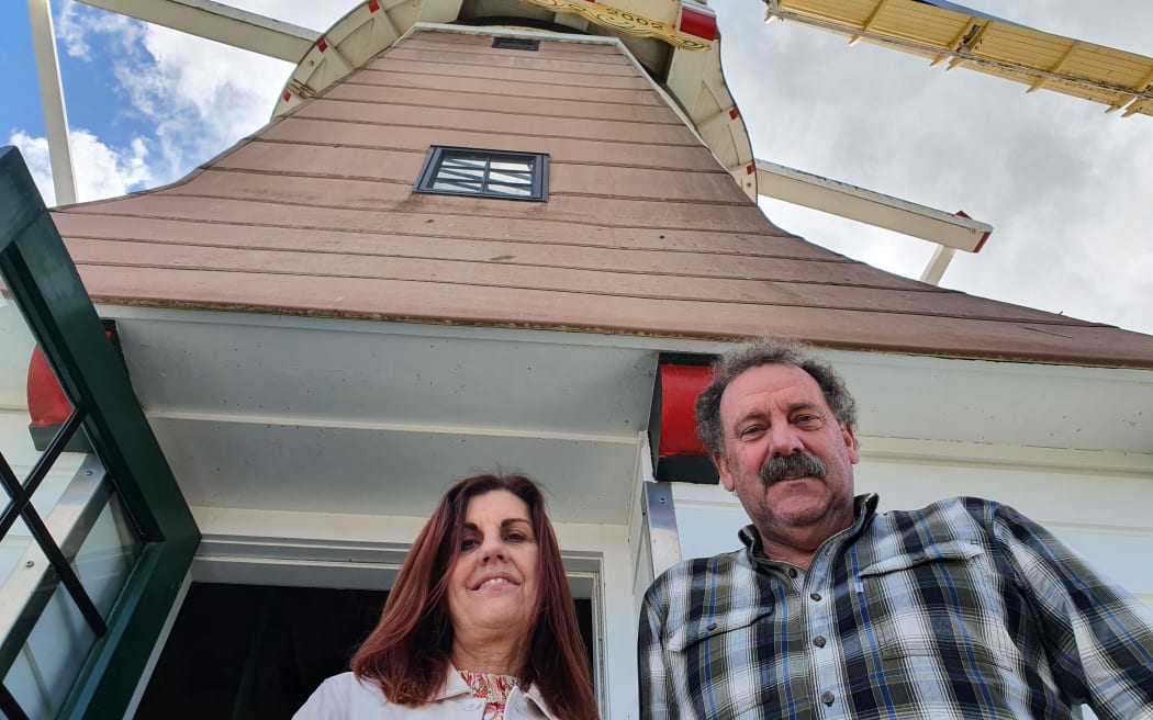 Judy Sanson, chair of the Foxton Windmill Trust, with her husband and volunteer miller Lindsay Sanson
