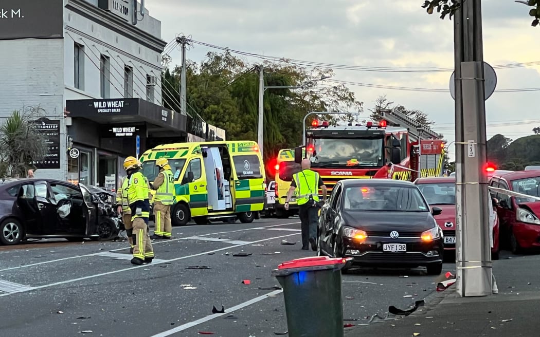 The scene of a major car crash on Mt Eden Road in Auckland.