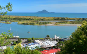 View of Moutohora Island in the distant from Puketapu Lookout at Whakatane town in Bay of Plenty, New Zealand