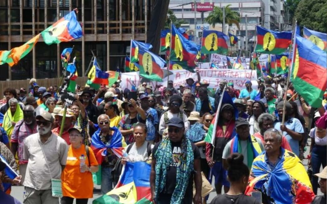 Pro-independence protesters in downtown Nouméa on 24 November 2023.