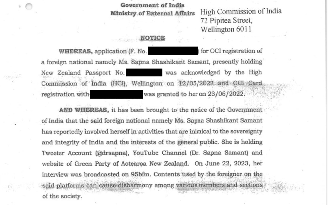 The Indian government sent Sapna Samant a notice about her 'disharmony' on social media.