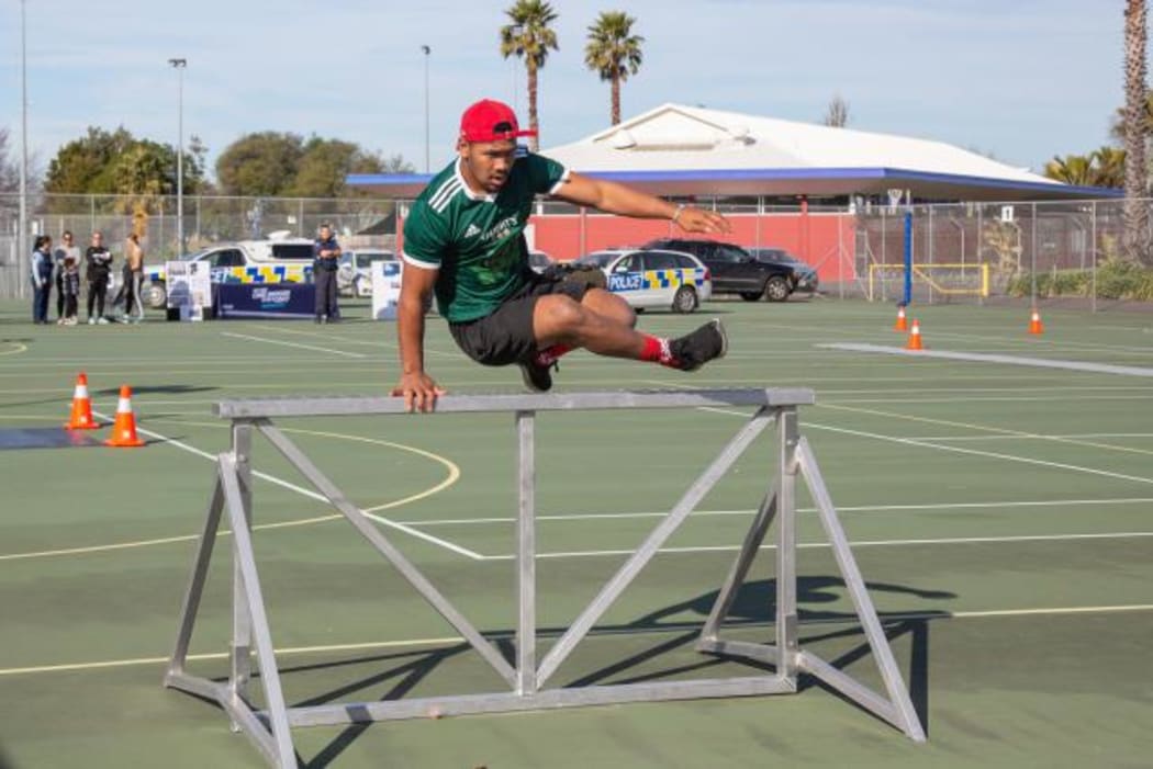 Hawke's Bay magpie Folou Fakatava soars over the police fitness test
