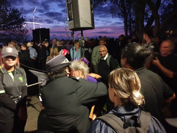 One rogue protester yelled out after the prayer service. She was embraced and comforted by a Māori warden.