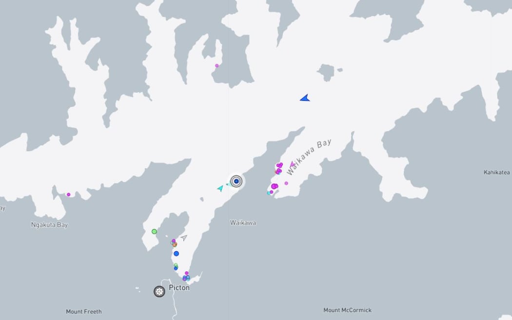 The Aratere (shown by the circle in the centre of the image) ran aground on Friday night.