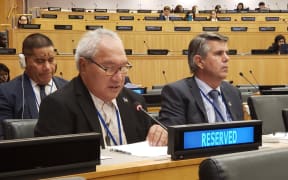 Ulu-O-Tokelau Faipule Kelihiano Kalolo and Tokelau Administrator briefing the United Nations Decolonization Committee on recent key developments and challenges in Tokelau.