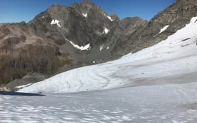 The Rolleston Glacier at the end of summer in March 2023, almost none of the previous winters snow had survived the summer melting.