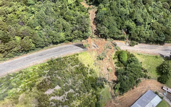 Damage to State Highway 35 from a landslide.