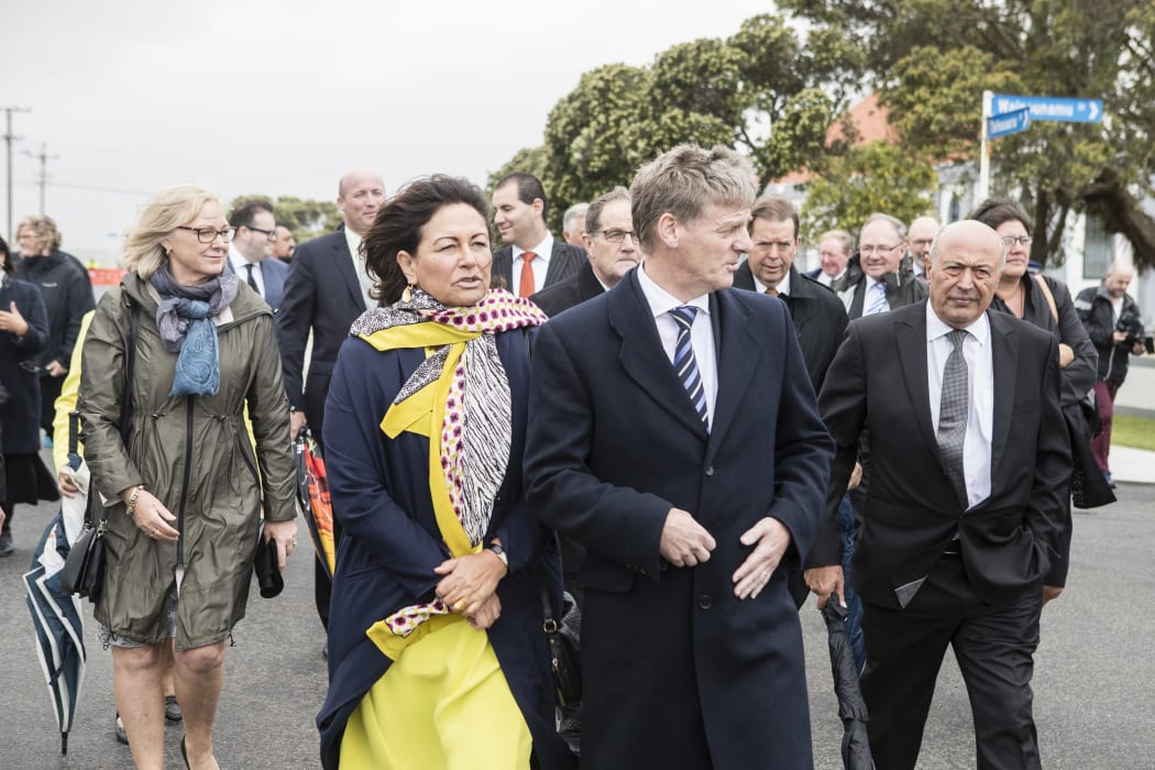 Education Minister Hekia Parata and Prime Minister Bill English (centre).