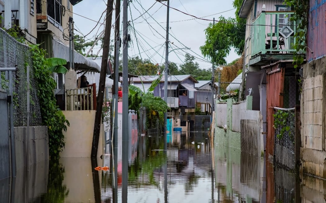 A flooded street in the Juana Matos neighborhood of Catano, Puerto Rico after the passage of Hurricane Fiona.
