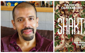 Rajorshi Chakraborti and the cover of his book Shakti