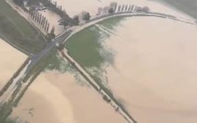 Rescue helicopter footage of Canterbury flooding during state of emergency.
